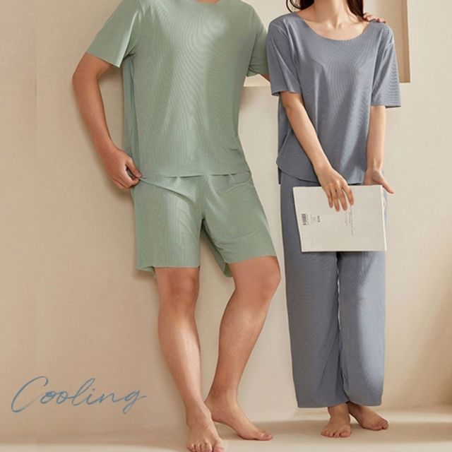쿨링 홈웨어 상의+하의 세트 여성 남성 커플잠옷